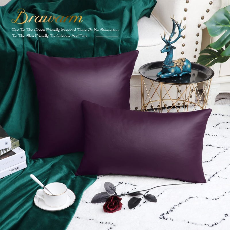 BRAWARM Faux Leather Throw Pillow Covers 20 X 20 Inches - Purple Leather Pilow Covers Pack of 2, Solid Dyed Leather Pillowcases for Couch Bed Sofa Garden Home Decorative - Image 4